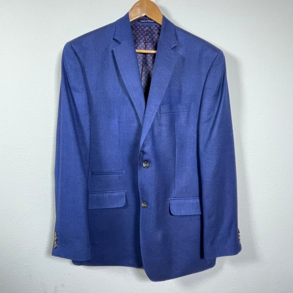 Alan Flusser Blazer Mens 40R Blue Silk Wool Blend 2 Button Sport Coat Jacket